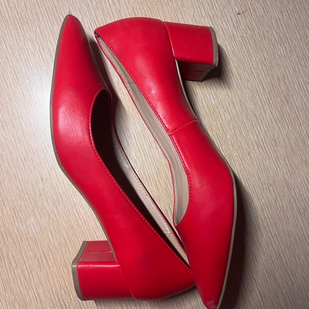 Dream Pairs Red Block Heel Pumps